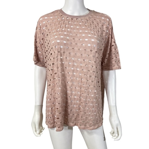 ASOS Pink Short Sleeve Polka Dot Holes Top Shirt - Picture 2 of 6